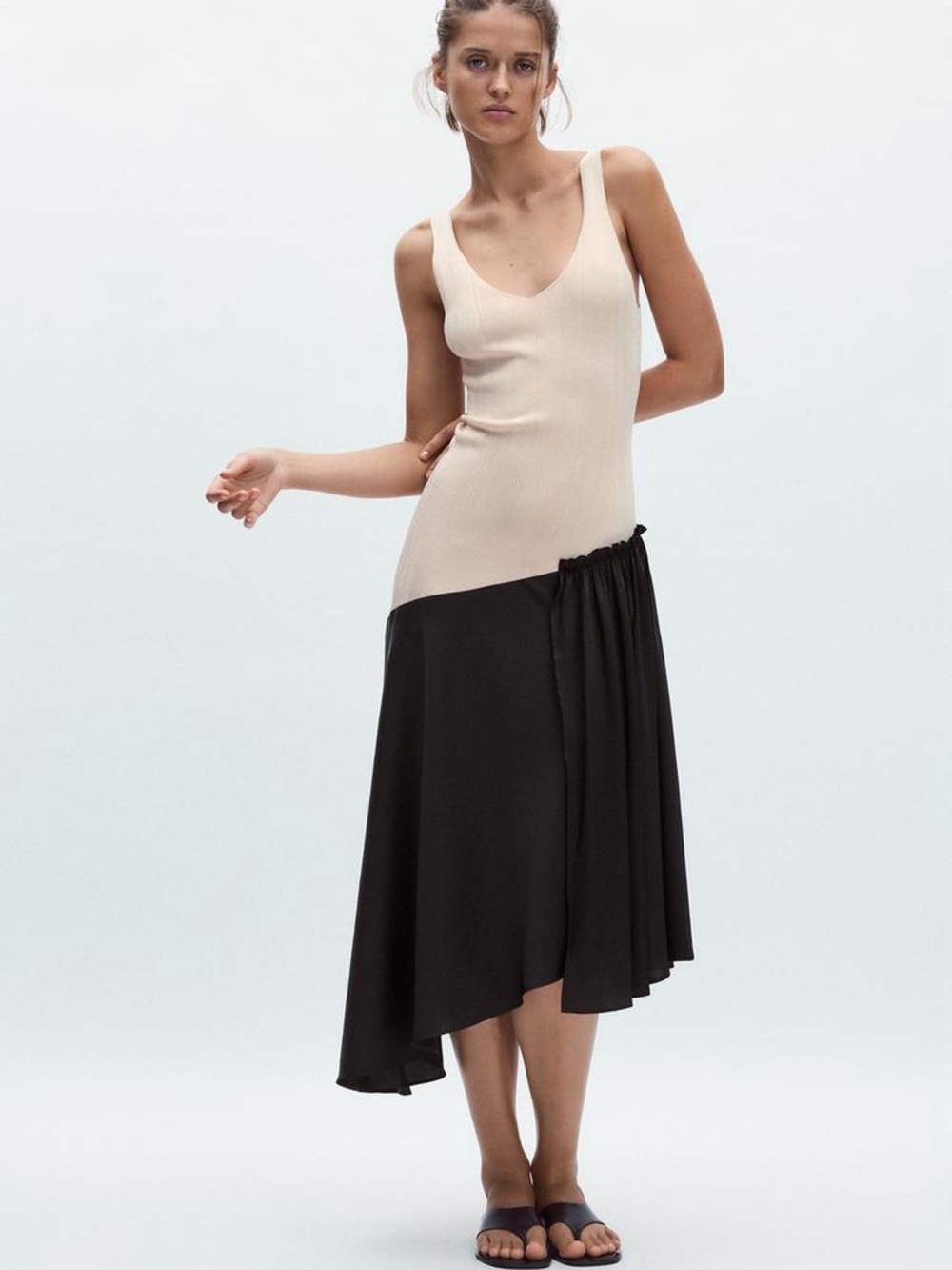 Zara Two-Tone Asymmetric dress - Black & Cream